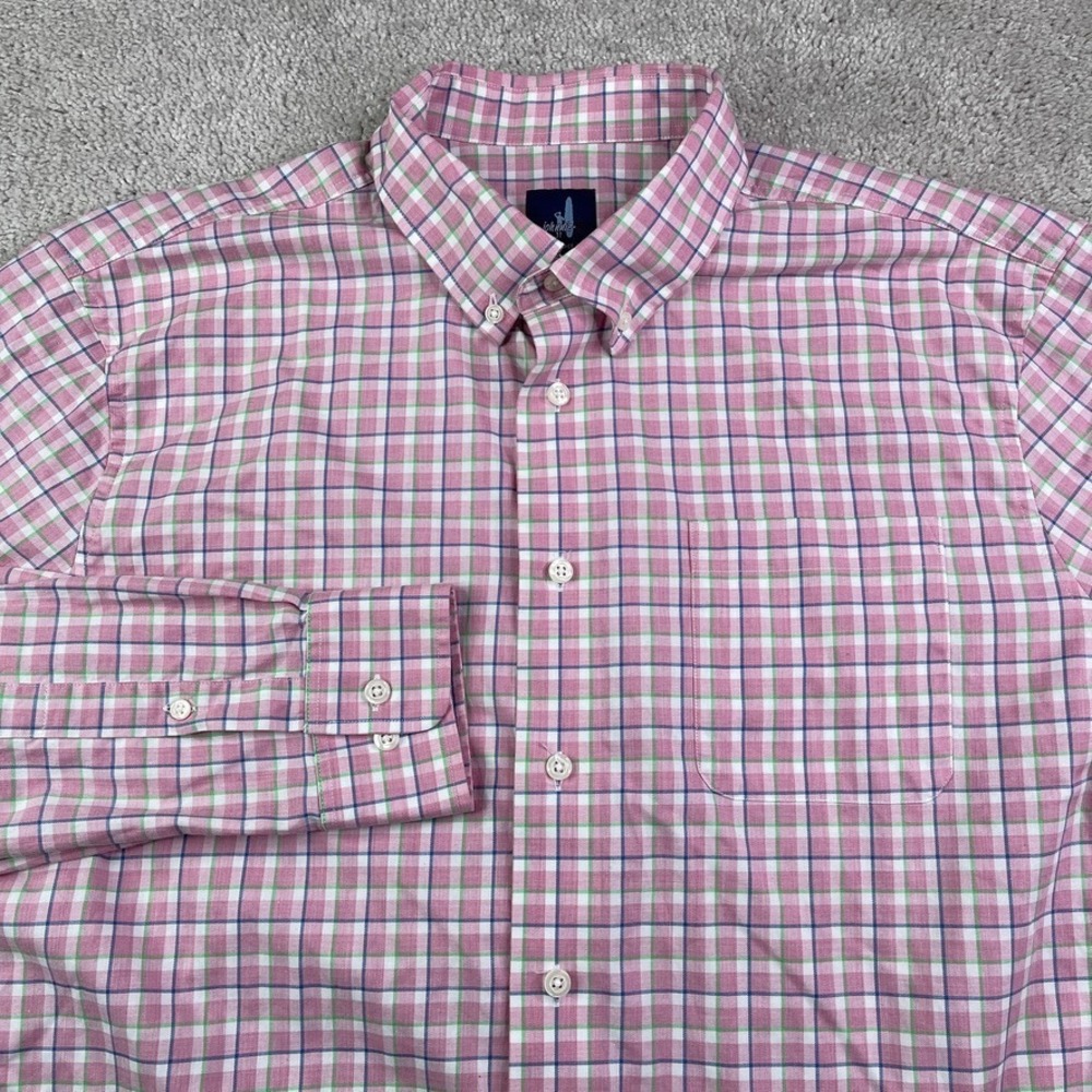 Johnnie-O Shirt Mens‎ Large Pink Checkered Curtis Cotton Stretch Button Down